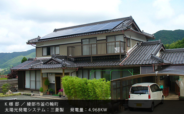 K 様 邸 ／ 綾部市釜の輪町　太陽光発電システム：三菱製　発電量：4.968KW