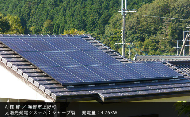 A 様 邸 ／ 綾部市上野町　太陽光発電システム：シャープ製　発電量：4.76KW