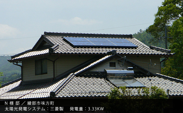 N 様 邸 ／ 綾部市味方町　太陽光発電システム：三菱製　発電量：3.33KW